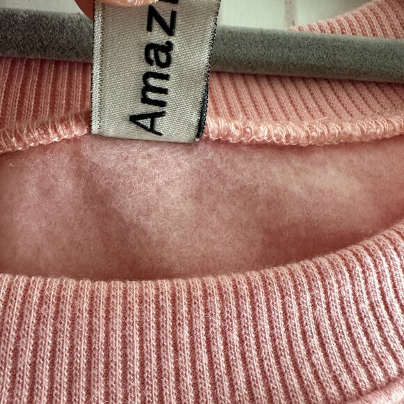 Amazhiyu Pink Cropped Sweatshirt Exposed Seams Sz M - Picture 3 of 6